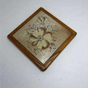 Vintage 70s Hanging Solid Oak with Tile Trivet